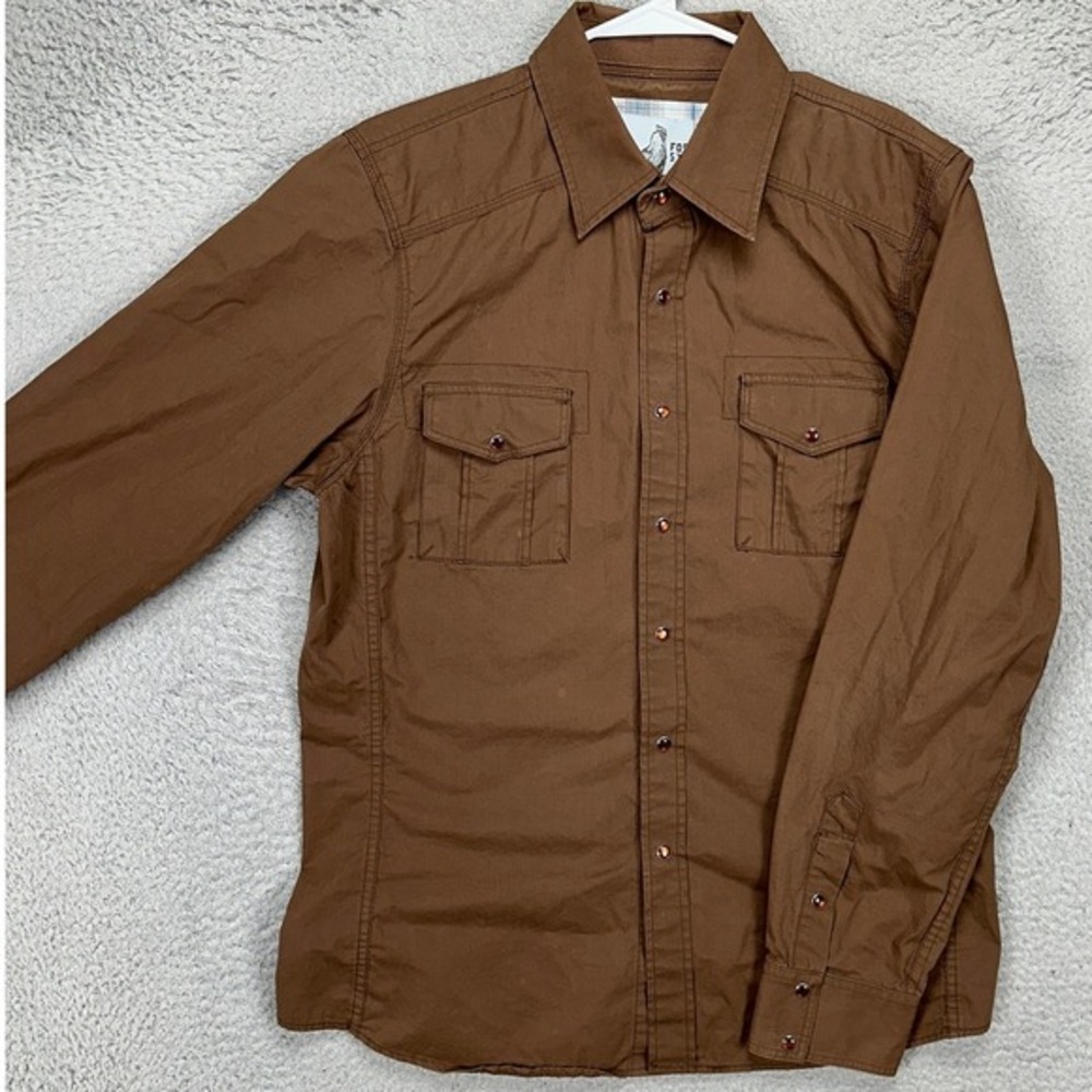 Fossil Pearl Snap Western Shirt Adult XL Brown Button Up Flap Pockets Casual Men